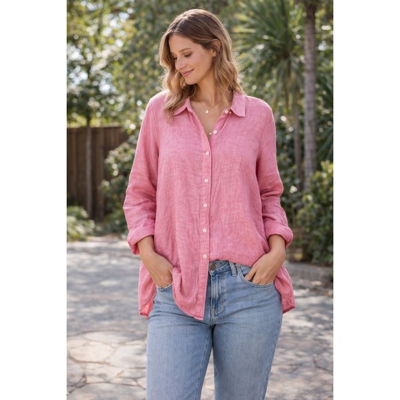 Talbots Tops - Talbots Woman 100% Linen 2XP Lagen Look Relaxed Fit Pink Button Up Shirt Preppy